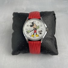 Montre quartz DISNEY WATCH Avronel Mickey bracelet rouge fonctionne pile neuve