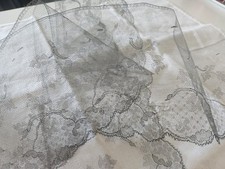 Dentelle large ancienne grise voilette restauration chapeau 1 m 40 sur 15 cm T1