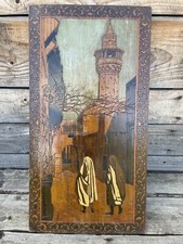 Panneau en Bois Scène Maroc Algérie Majorelle Orientale Vintage Peinture