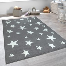 Tapis Pour Enfant Chambre D'Enfant Gris Anthracite Motif Étoiles Poils Ras Robus