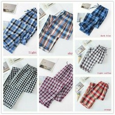 Hommes Sommeil Bas Pyjama Pantalon Carreaux Coton Desseré Décontracté Vêtement