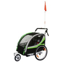 Remorque velo enfant - poussette couverte 2 places en alu maxi 36kg colori vert