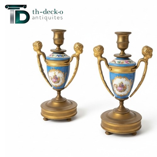 Paire bougeoirs bronze dore - bougeoirs,