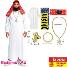 Mens Arab Sheikh Costume Oil Tycoon Middle Eastern Arabian Prince Kaftan Outfit