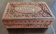 OLD BOX, cigar chest, chiseled wood, inlay. Good Condition