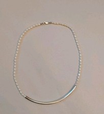 Vintage Sterling Silver Pearl Bar Signed 16" Ladies Necklace 11.3 Grams