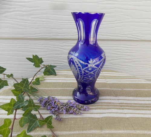 Ancien vase bleu cristal - ancien,