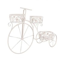 Tricycle Porte-Vases En Fer Blanc Shabby Chic Décoration Balcon Entrée Maison