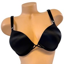 Victoria's Secret 36B Bombshell Black Add 2 Cups Push up Plunge Bra Rhinestone