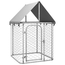 Chenil cage enclos pac animaux extérieur avec toit 100 x 100 x 150 cm Argent He