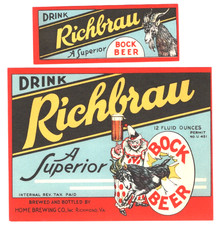 Richbrau Bock beer label, IRTP, U-Permit, Home, Richmond, Virginia, 1930s