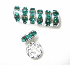 20 Swarovski Rhinestone Rondelles 8mm Silver / Emerald