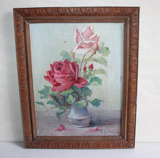 Antique oil on canvas, signed A. GALLERAND, bouquet of still life roses