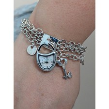 Clio Blue 925 Sterling Silver Bracelet with Watch Charm Working 7in