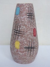 Vieux Vase Céramique 50er 60er Années Jaune Rouge Bleu Braun 17,6 CM Haute