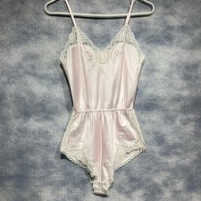 Barbizon Vintage Lingerie Teddy Lace Trim Satin Pink Size Small 1970s