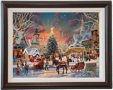 THOMAS KINKADE VILLAGE CHRISTMAS FRAMED CANVAS LITHOGRAPH
