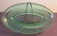 VERLYS, very nice oblong shaped pressed molded glass ravier light green