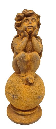 Statue ange fonte - assis, sur