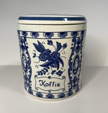 Vintage Blue Delft Blauw Pottery Hand Painted Coffee Jar Canister Lid 4.5" tall