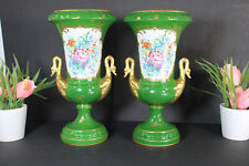 PAIR vintage french porcelain de couleuvre marked swan handle vases 