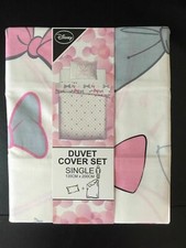 Parure de lit housse de couette MINNIE réversible DISNEY blanc et rose noeuds