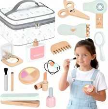 Faux Maquillage Enfant Fille en Bois, Kit Beauté Bois, Malette Faux Maquillag...