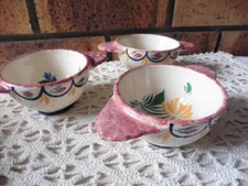 3 ANTIQUE EARTHENWARE EAR BOWLS "CHAROLLES AUVERGNE" PR 384 H5.5 X9 CM