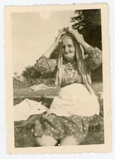 PHOTO amateur SNAPSHOT, an old lady apron scarf hands on head