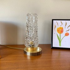 Lampe de table bureau chevet tulipe en verre ancien et pied en laiton LAMP-7546