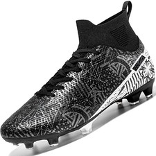 Chaussures Football Garçon Fille Enfant Crampons Noir Argent à Cinq Herbe 36eu