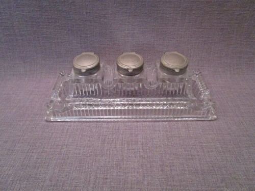 Encrier triple ancien - , verre