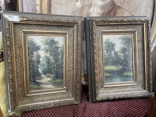 Paire tableaux anciens huile - anciens,