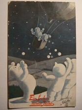 Snowmen in ballon basket.Tuck .Fialkowska unsigned.New year.Germany.1909.Snowman