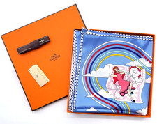Auth Hermes Carré 70 CARRES VOLANTS Blue x Multicolor Silk Scarf W/Box BD100004