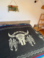 Couverture lit 2P mélange laine alpaca / alpaga dessins BISON BUFFALO bleu CA011