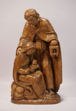 Antique Wooden Sculpture Nursery Group Mary Joseph Child Jesus Signed