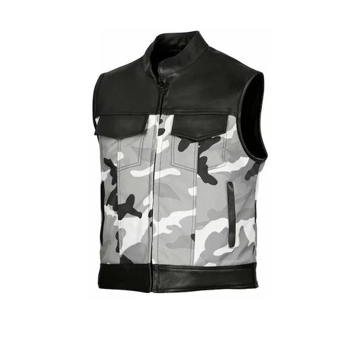 Mens white camo leather - camo, vest