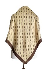Chateau d’Ax Vintage Silk Scarf Brown Beige Logo Print Square Italy #A68