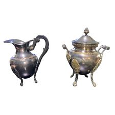 Antique 19th France Gilt Creamer Sugar Pot Silver Empire Style