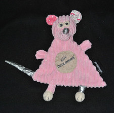 🐭 Doudou plat souris Coquelicos DEGLINGOS rose argent NEUF