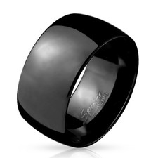 BAGUE LARGE HOMME ACIER INOXYDABLE PLAQUE NOIRE ORIGINALE DOME 10mm NEUVE 5898