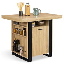 Ilot central PHOENIX 110 cm bois et noir avec rangements