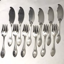 6 Forks 6 Fish Knives Mod Louis XV MARLY SILVER METAL Monogram NC