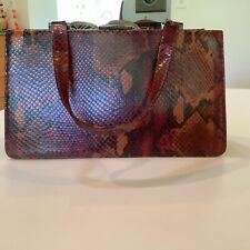 Vintage LaMarthe Italy Snake Print  Wine Leather Accordion Handbag  