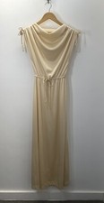 VTG 70s Grecian Gown Disco Dress Cream Polyester Jersey SZ XS