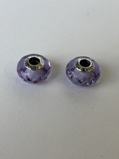 2PC. PANDORA STERLING SILVER WAVY LAVENDER PURPLE MURANO GLASS CHARMs