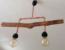 Vintage Copper Wood Industrial Lamp Hanging Chandelier