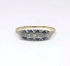 Art Deco Vintage Style Lab-Created Diamond Sapphire 14K Gold FN Engagement Ring