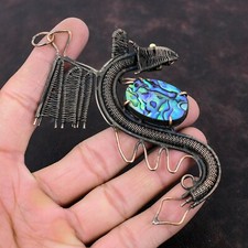 Abalone Shell Jewelry Copper Bestie Gift Wire Wrapped Dragon Pendant 4.53"
